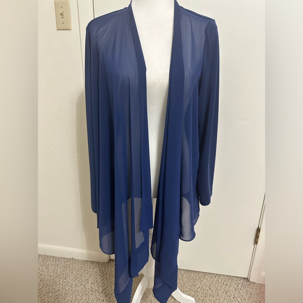 Susan Gravier Premier Blue Sheer Lightweight Cardigan Open Front Sz 1X - Picture 2 of 7